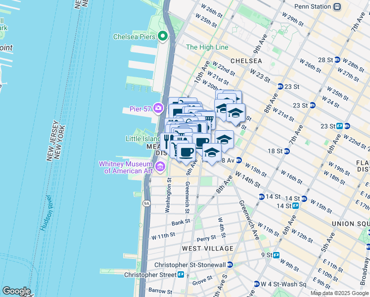 map of restaurants, bars, coffee shops, grocery stores, and more near in New York