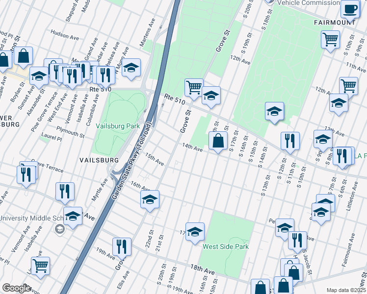 map of restaurants, bars, coffee shops, grocery stores, and more near 408 14th Avenue in Irvington