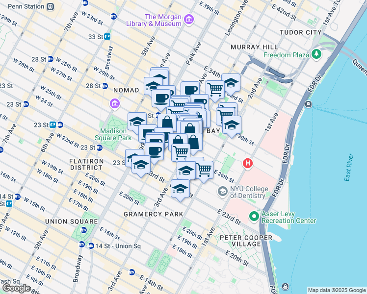 map of restaurants, bars, coffee shops, grocery stores, and more near 376 3rd Avenue in New York