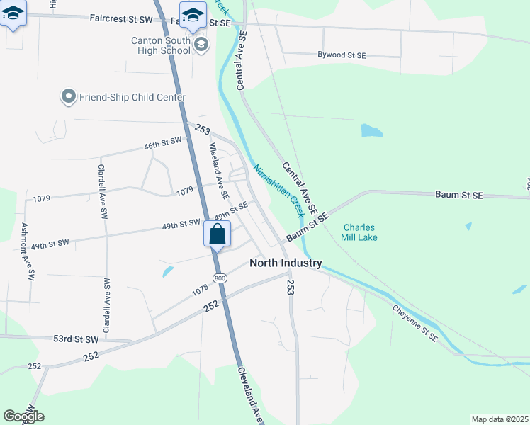 map of restaurants, bars, coffee shops, grocery stores, and more near 5004 Ridge Avenue Southeast in Canton