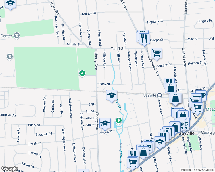 map of restaurants, bars, coffee shops, grocery stores, and more near 125 Easy Street in West Sayville