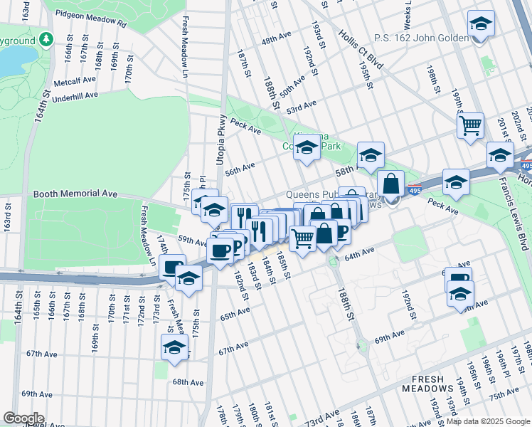 map of restaurants, bars, coffee shops, grocery stores, and more near in Queens