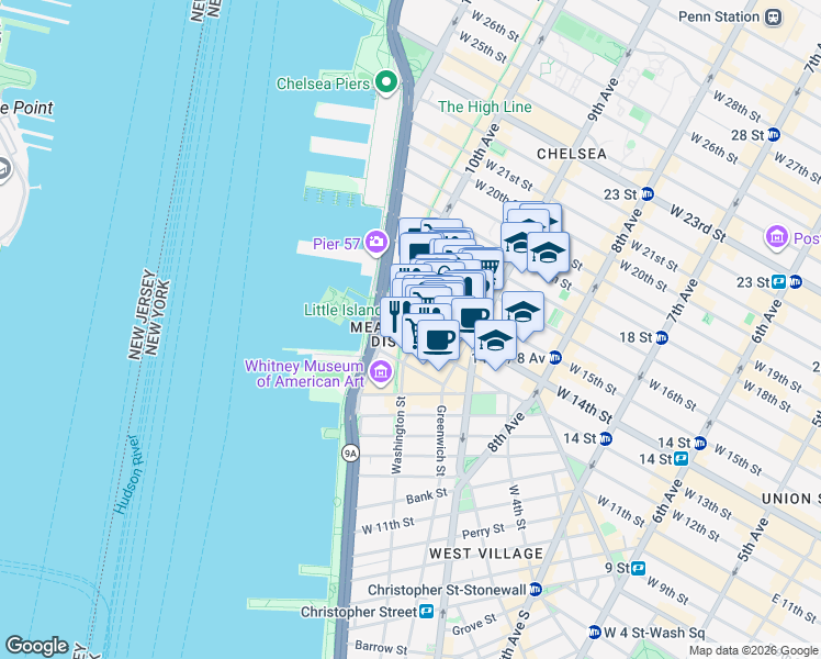 map of restaurants, bars, coffee shops, grocery stores, and more near in New York