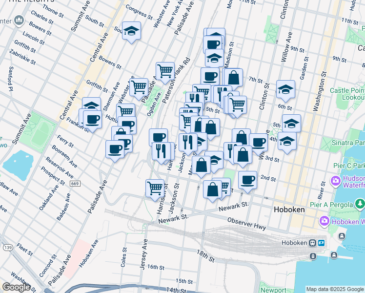 map of restaurants, bars, coffee shops, grocery stores, and more near 3rd Street in Hoboken