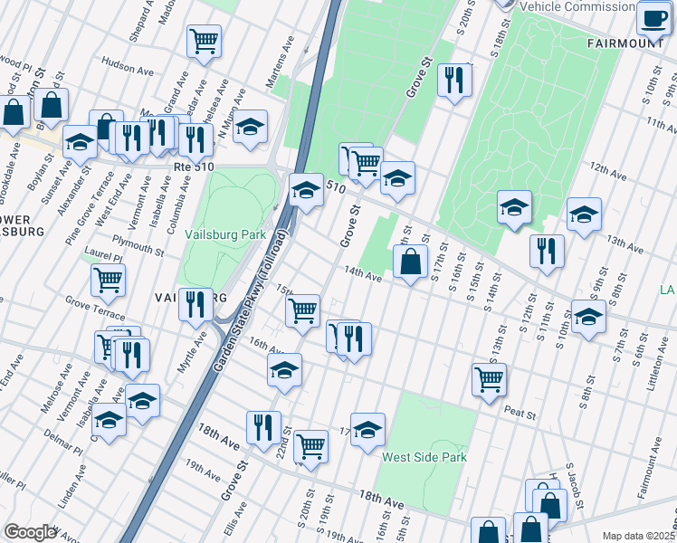 map of restaurants, bars, coffee shops, grocery stores, and more near 432 14th Avenue in Irvington