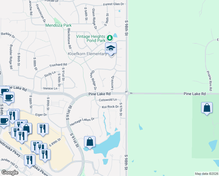 map of restaurants, bars, coffee shops, grocery stores, and more near 6921 Lacroix Drive in Lincoln