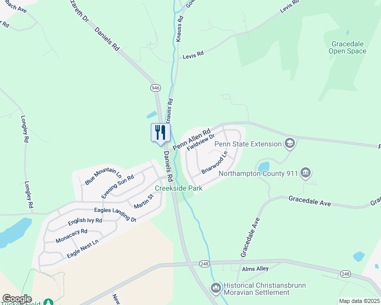 map of restaurants, bars, coffee shops, grocery stores, and more near 2072 Fieldview Drive in Nazareth