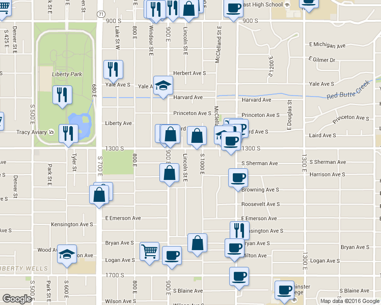 map of restaurants, bars, coffee shops, grocery stores, and more near in Salt Lake City
