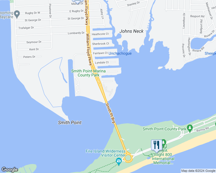 map of restaurants, bars, coffee shops, grocery stores, and more near 22 Waters Edge in Shirley