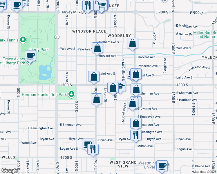 map of restaurants, bars, coffee shops, grocery stores, and more near in Salt Lake City