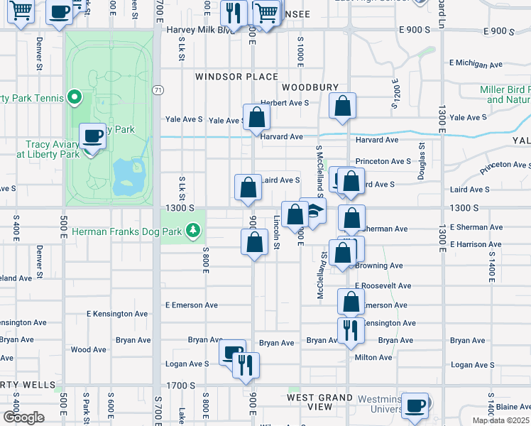 map of restaurants, bars, coffee shops, grocery stores, and more near in Salt Lake City