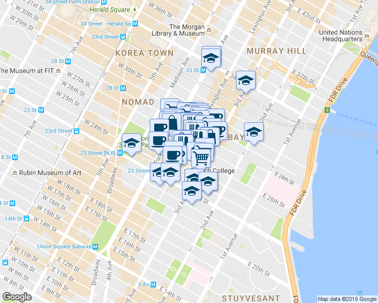 map of restaurants, bars, coffee shops, grocery stores, and more near in New York