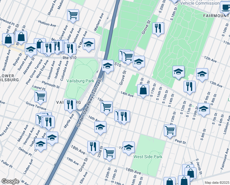 map of restaurants, bars, coffee shops, grocery stores, and more near 432 14th Avenue in Irvington