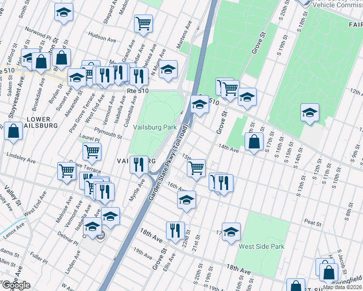 map of restaurants, bars, coffee shops, grocery stores, and more near 66 South Devine Street in Newark