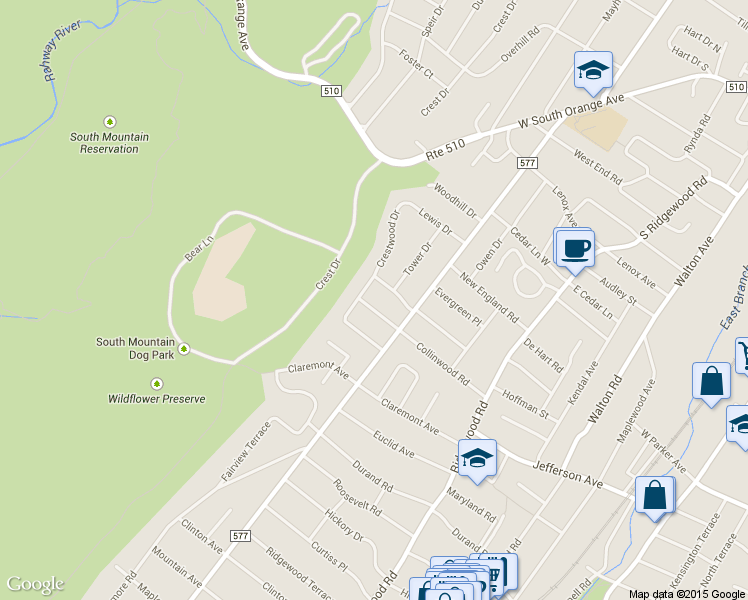 map of restaurants, bars, coffee shops, grocery stores, and more near 63 Collinwood Road in Maplewood