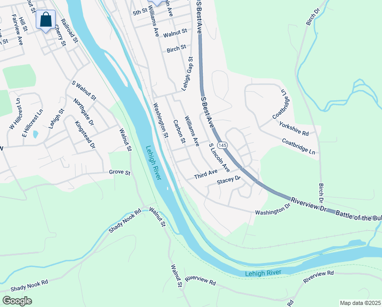 map of restaurants, bars, coffee shops, grocery stores, and more near 913 Carbon Street in Walnutport