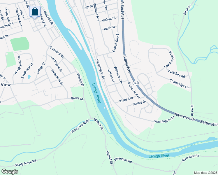 map of restaurants, bars, coffee shops, grocery stores, and more near 102 1st Avenue in Walnutport