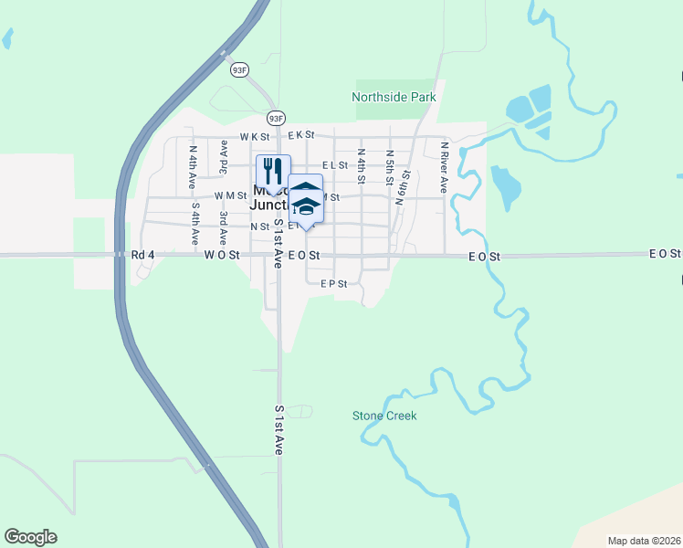 map of restaurants, bars, coffee shops, grocery stores, and more near 310 3rd Avenue in McCool Junction