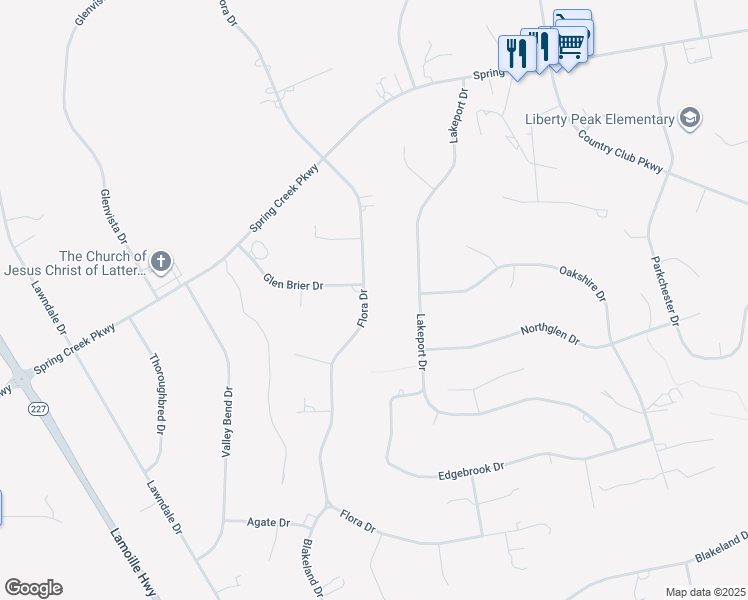 map of restaurants, bars, coffee shops, grocery stores, and more near 326 Flora Drive in Spring Creek