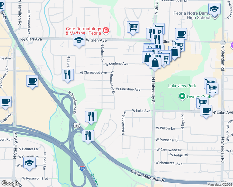 map of restaurants, bars, coffee shops, grocery stores, and more near 4414 N Rosemead Dr in Peoria