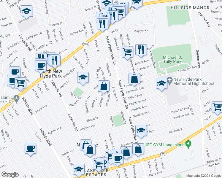 map of restaurants, bars, coffee shops, grocery stores, and more near 8 Sperry Court in New Hyde Park