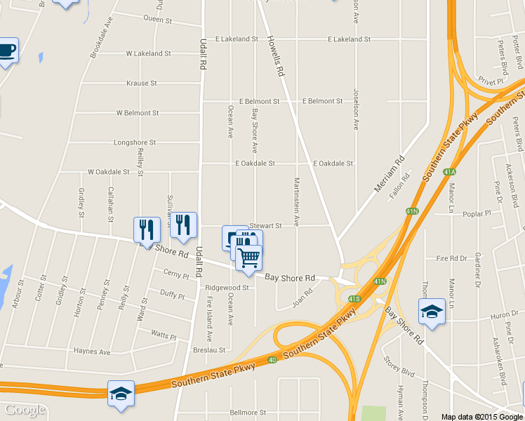 map of restaurants, bars, coffee shops, grocery stores, and more near 1069 Bay Shore Ave in Bay Shore