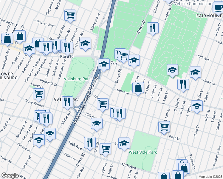 map of restaurants, bars, coffee shops, grocery stores, and more near 432 14th Avenue in Irvington
