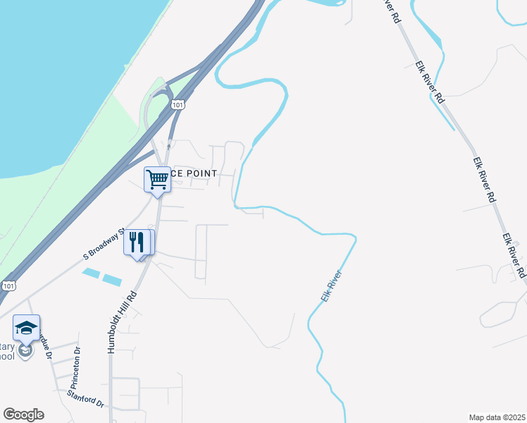 map of restaurants, bars, coffee shops, grocery stores, and more near 2301-2799 Meadowbrook Drive in Eureka