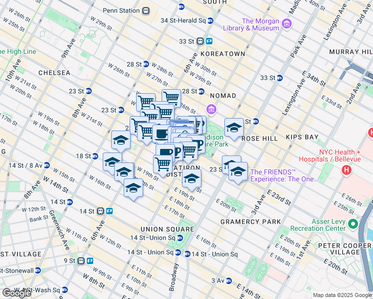 map of restaurants, bars, coffee shops, grocery stores, and more near in New York