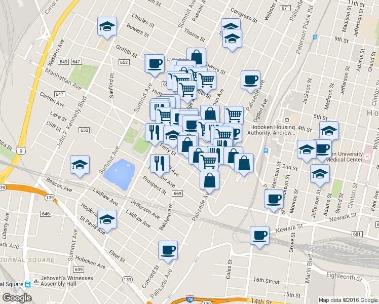 map of restaurants, bars, coffee shops, grocery stores, and more near 19 Sherman Avenue in Jersey City