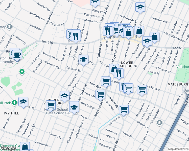 map of restaurants, bars, coffee shops, grocery stores, and more near in Newark