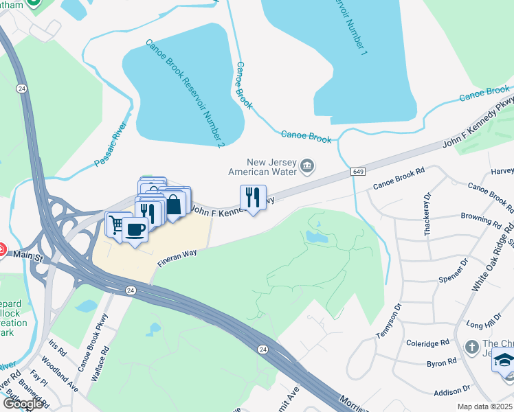 map of restaurants, bars, coffee shops, grocery stores, and more near 150 County Road 649 in Millburn