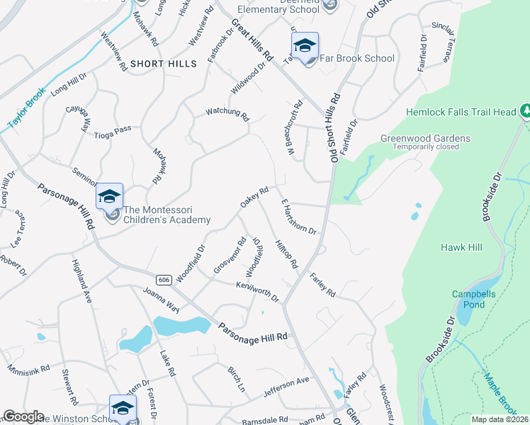 map of restaurants, bars, coffee shops, grocery stores, and more near 52 Hilltop Road in Essex County