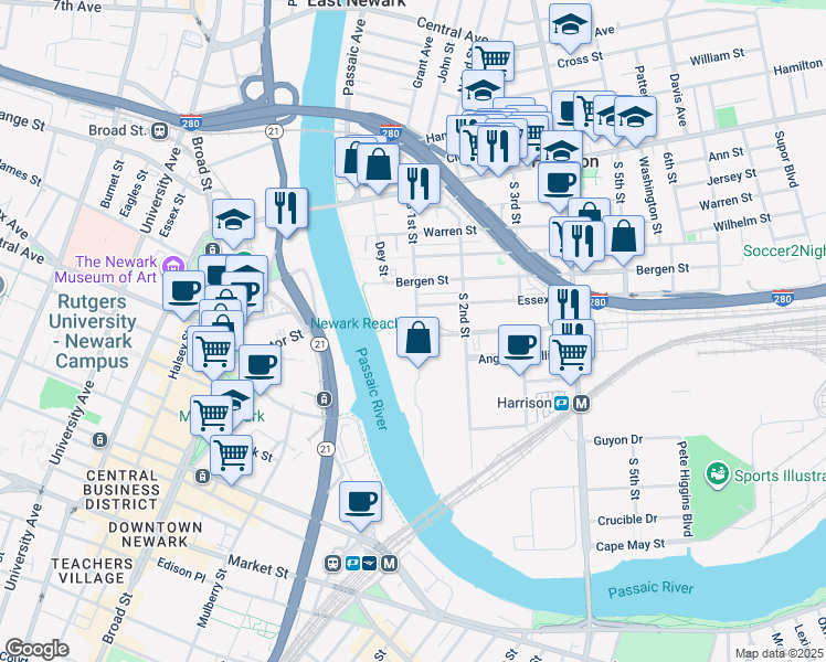 map of restaurants, bars, coffee shops, grocery stores, and more near 555 South 1st Street in Harrison