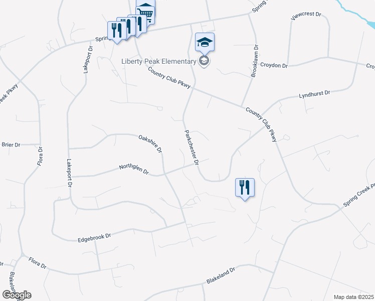 map of restaurants, bars, coffee shops, grocery stores, and more near 347 Parkchester Dr in Spring Creek