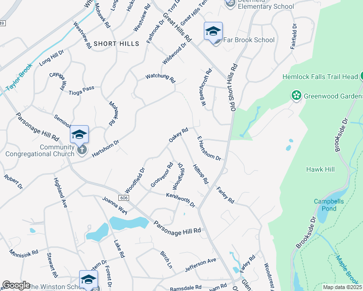 map of restaurants, bars, coffee shops, grocery stores, and more near 52 Hilltop Road in Millburn
