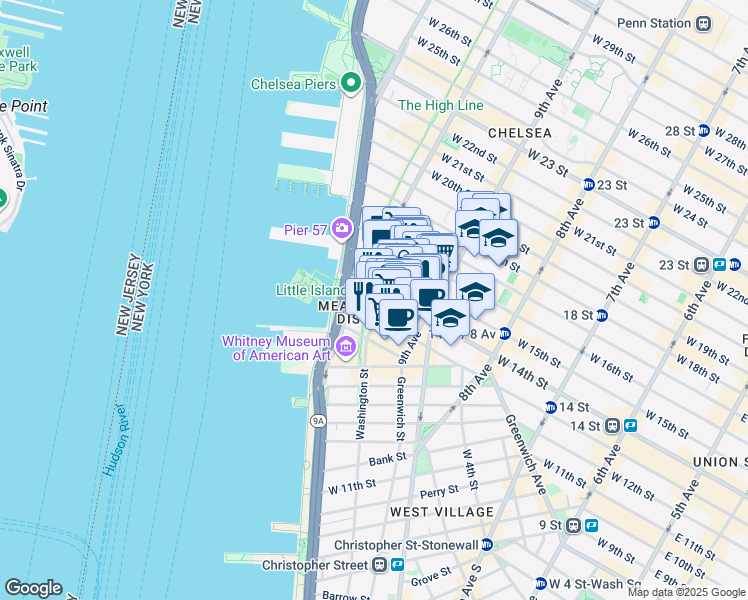 map of restaurants, bars, coffee shops, grocery stores, and more near in New York
