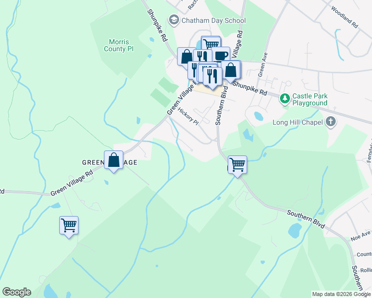 map of restaurants, bars, coffee shops, grocery stores, and more near 31 Melrose Lane in Chatham Township