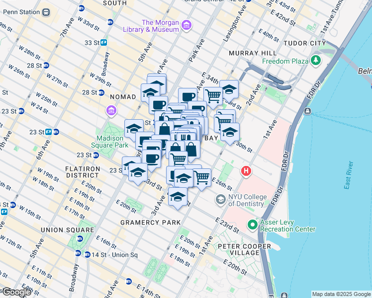 map of restaurants, bars, coffee shops, grocery stores, and more near 376 3rd Avenue in New York