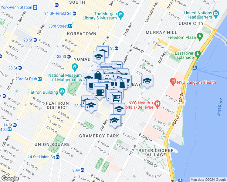 map of restaurants, bars, coffee shops, grocery stores, and more near in New York