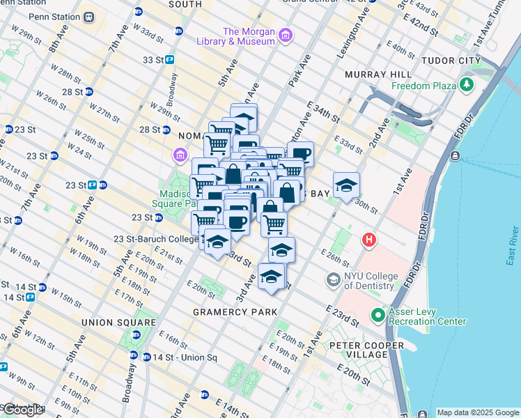 map of restaurants, bars, coffee shops, grocery stores, and more near in New York