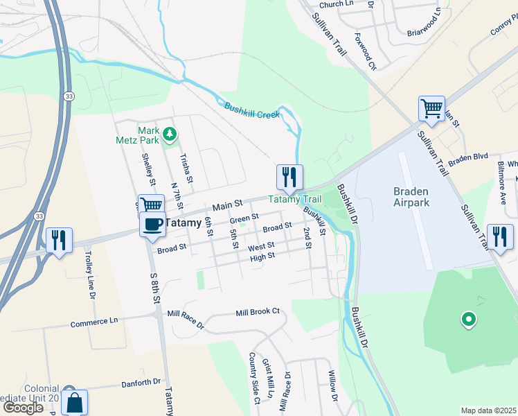 map of restaurants, bars, coffee shops, grocery stores, and more near 352 Main Street in Easton
