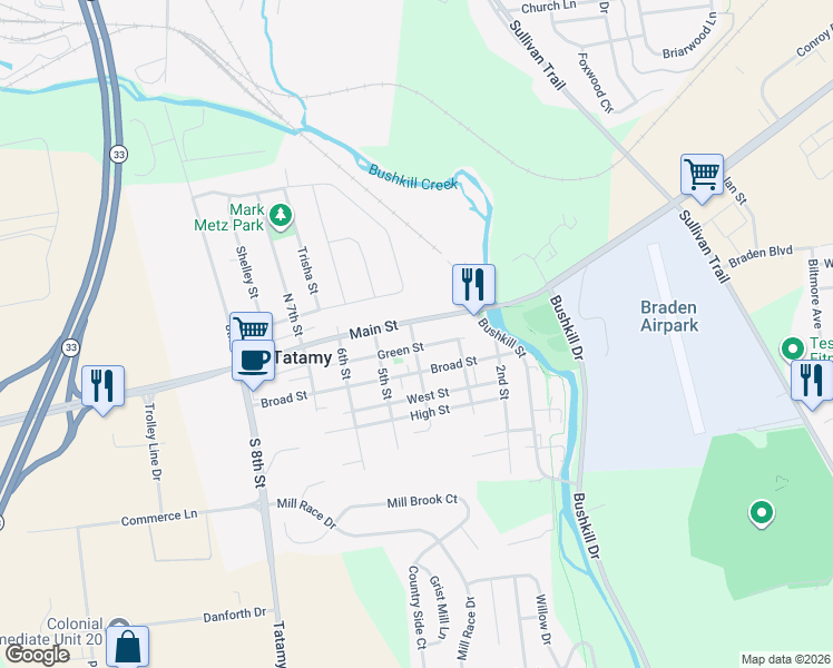 map of restaurants, bars, coffee shops, grocery stores, and more near 352 Main Street in Easton