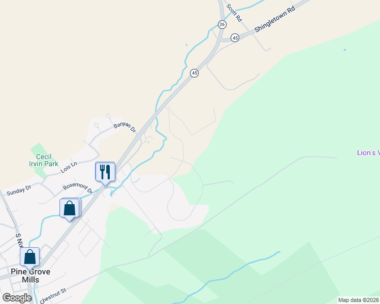 map of restaurants, bars, coffee shops, grocery stores, and more near 170-198 Meadowview Drive in State College