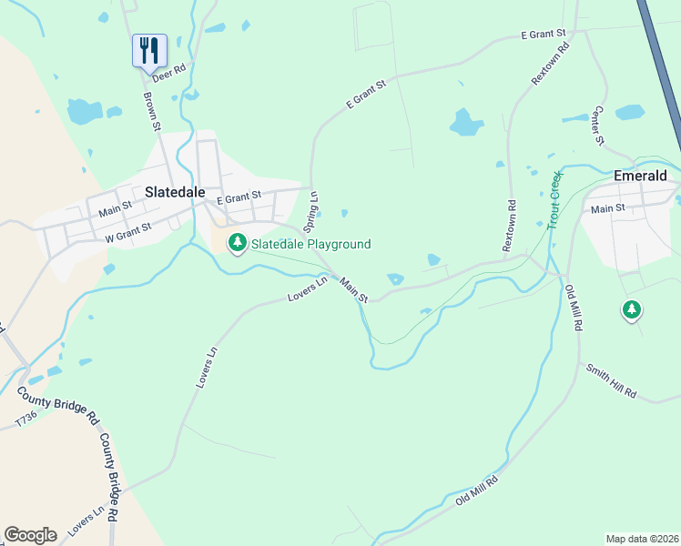 map of restaurants, bars, coffee shops, grocery stores, and more near 3837 Main Street in Slatington