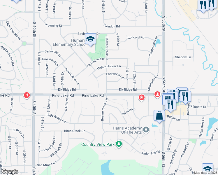 map of restaurants, bars, coffee shops, grocery stores, and more near 4800 Elk Ridge Road in Lincoln