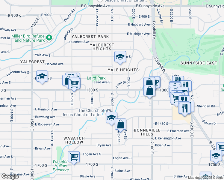 map of restaurants, bars, coffee shops, grocery stores, and more near 2392 South 1900 East in Salt Lake City