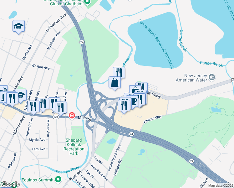 map of restaurants, bars, coffee shops, grocery stores, and more near 51 John F Kennedy Parkway in Millburn