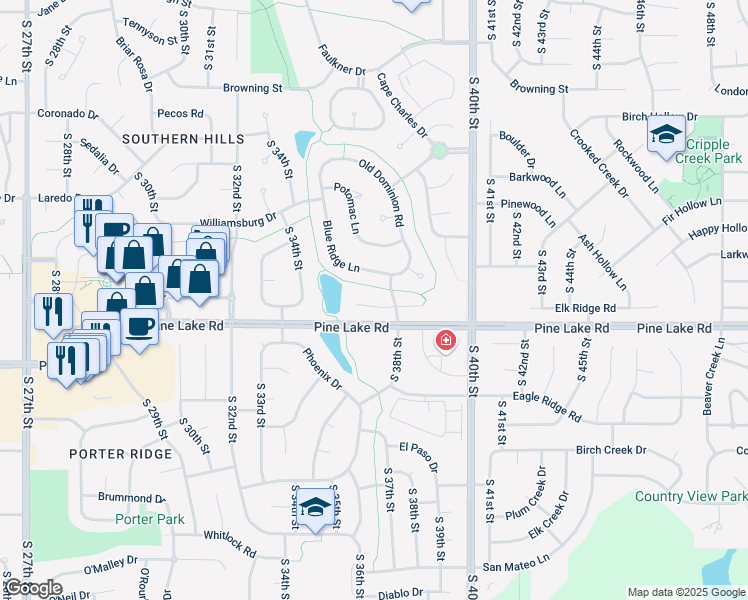 map of restaurants, bars, coffee shops, grocery stores, and more near 3744 Savannah Circle in Lincoln