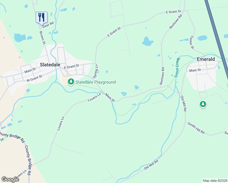 map of restaurants, bars, coffee shops, grocery stores, and more near 3837 Main Street in Slatington